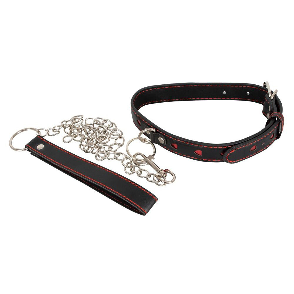 Collier et laisse - noir et coeurs rouges - Bad Kitty